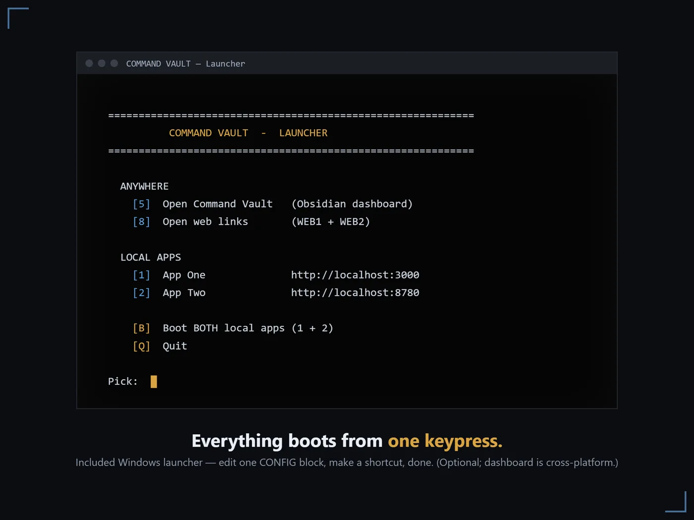 The optional one keypress Windows launcher menu.